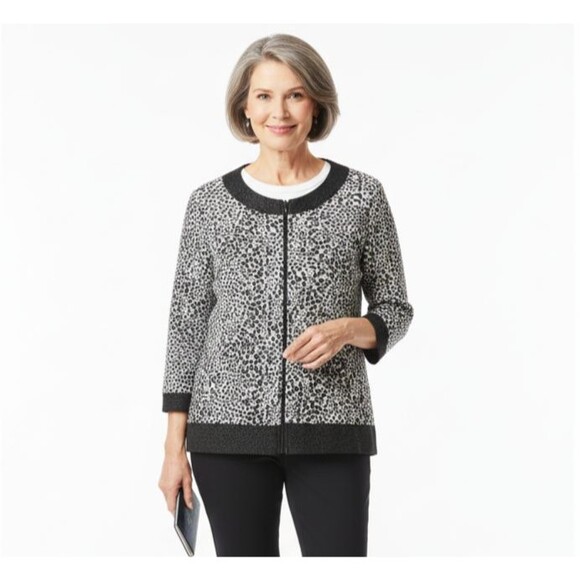 Chicos Travelers Collection Womens L (2) Jacket Cheetah Print Packable Full Zip - Picture 1 of 11